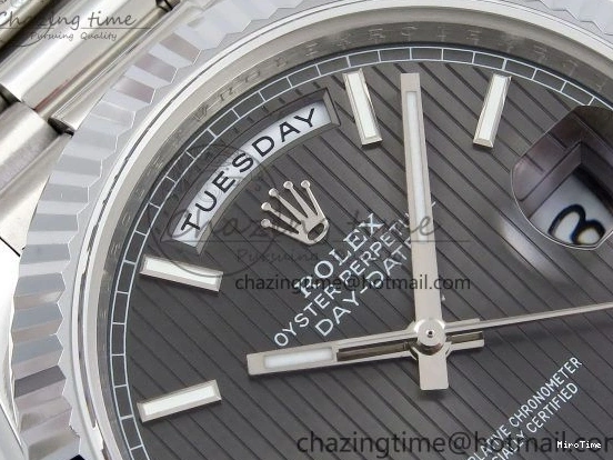 MiroTime 0418 SportInspired DayDate 40 SS JDF 904L Steel Gray Textured Stick Dial on President Bracelet VR3255 V3 (Gain Weight) 1437